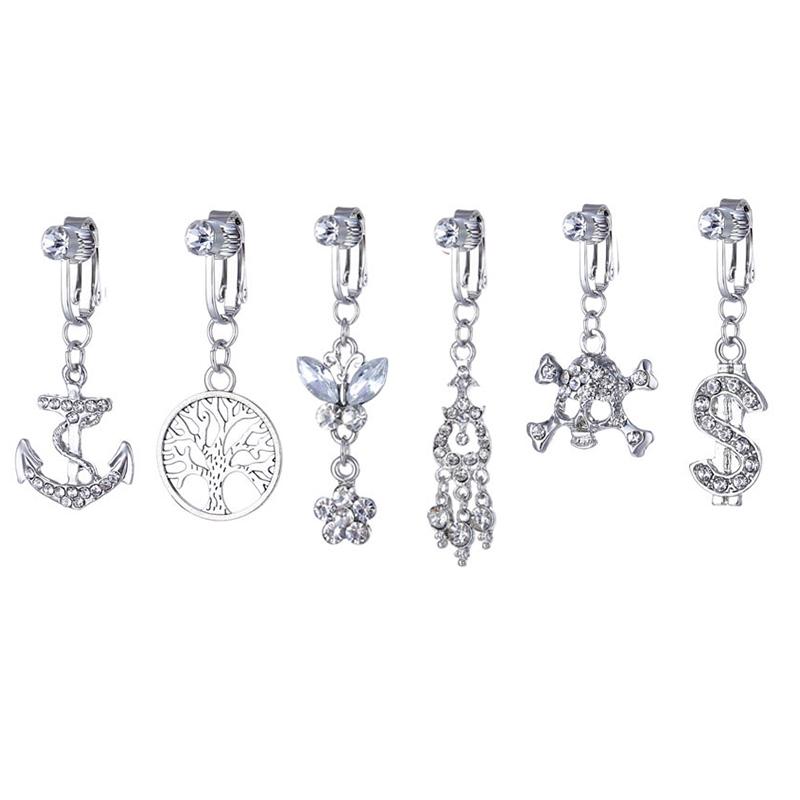 Fałszywy Fałszywy Piercing Brzucha Klip Wisiorek Inkrustowane Diamentowe Pierścionki Pępka Klip Ucha