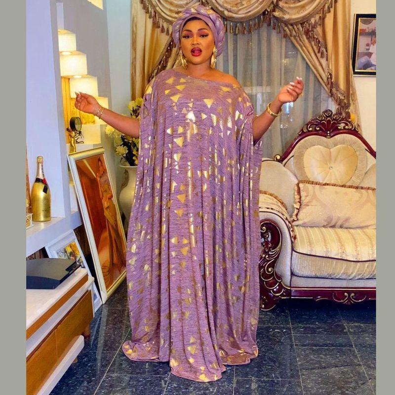 Cross-Border European and American Foreign Trade Amazon Bat Sleeve African Ethnic Style Swing Dress Bronzing Robe Dress