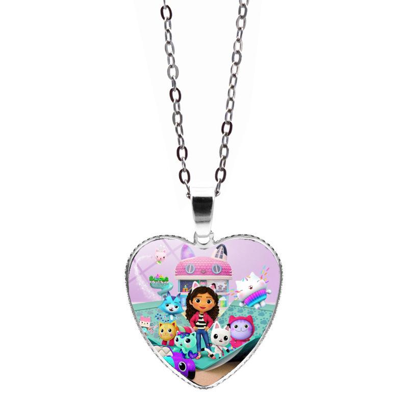 Cartoon Heart Necklace Cute Peach Heart Jewelry Sweater Decoration Chains Colorful Beaded Bracelet Kids Girls Gifts