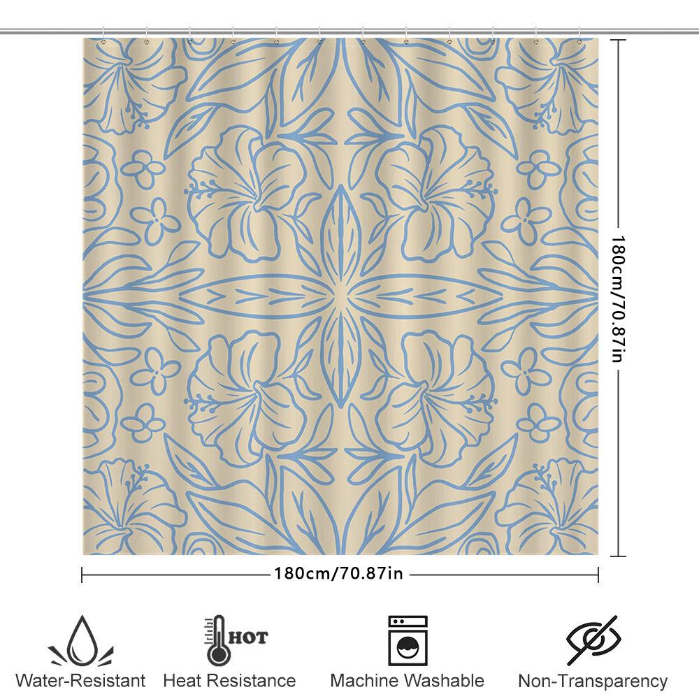 Beautiful Blue Beige Floral Shower Curtain Decorate Your Bathrooms With Style!