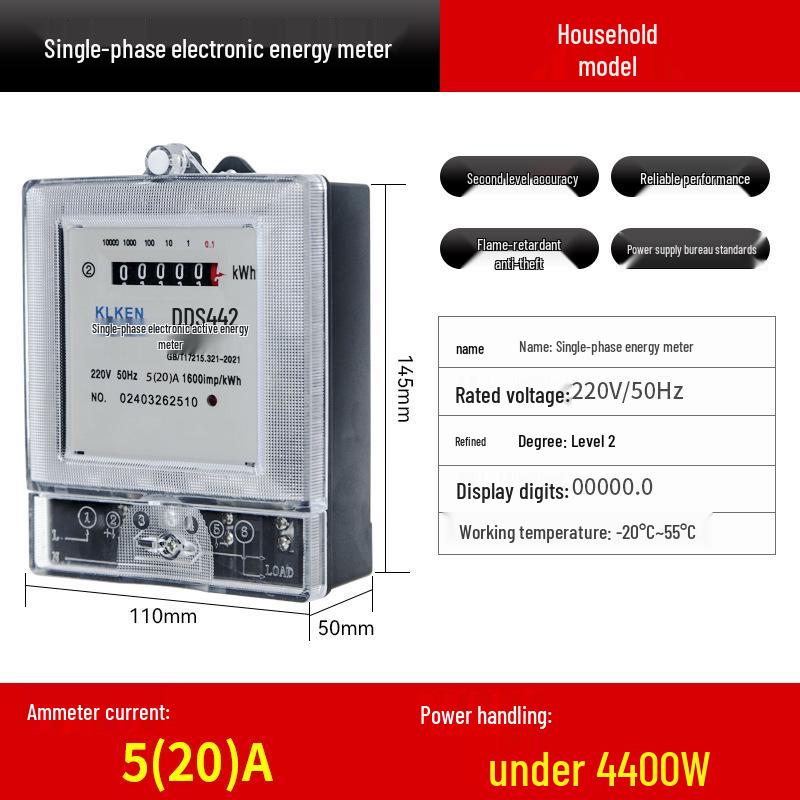 Digital 220V Single-Phase Electric Meter for Household & Rental Rooms – High-Precision Sub-Meter for Air Conditioning & Fire Detection