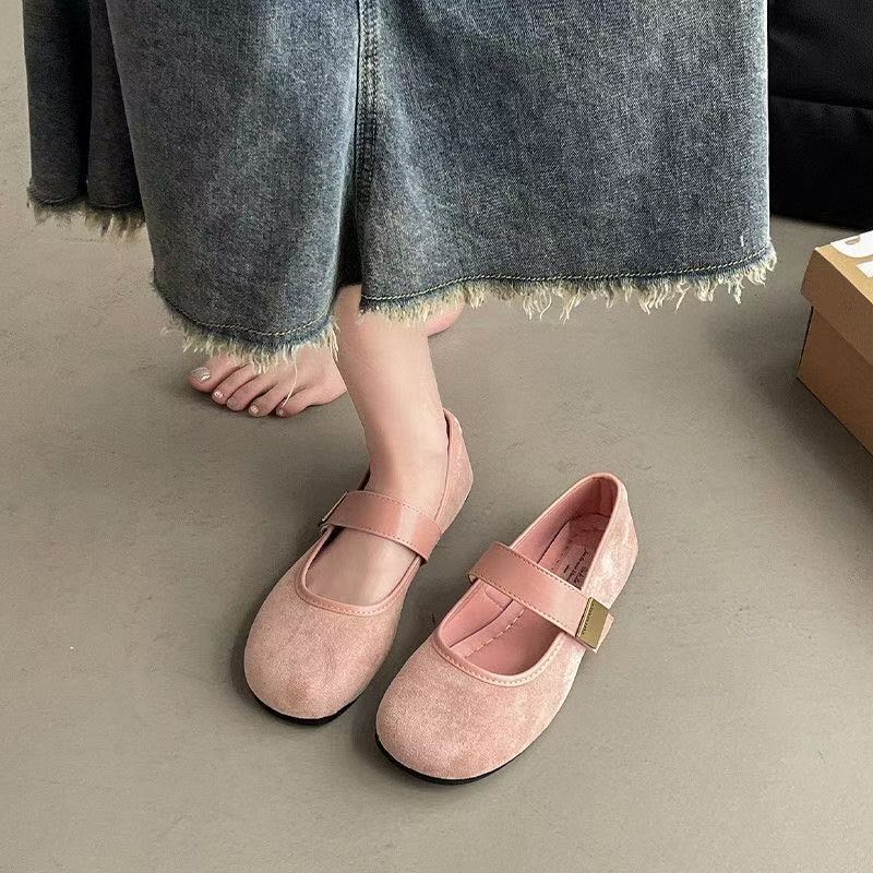 Retro gentle fairy style casual soft flat Mary Jane shoes suede red light mouth single shoes women 2025 new