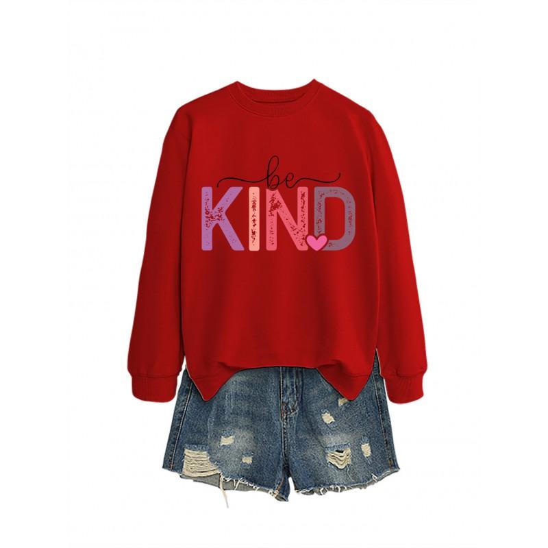 Womens Oversized Cotton Hoodie With Be Kind Cutout Letter Print Fall Winter Casual Sweatshirt