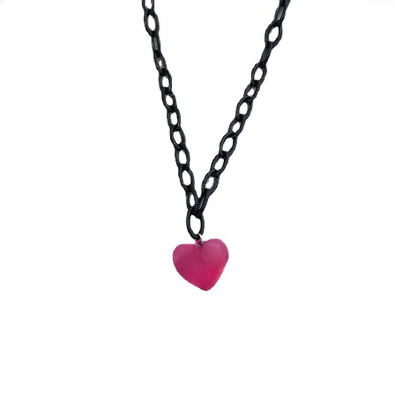 Trendy 2025 Pink Heart Pendant Necklace & Earrings: Hip-Hop, Cool, Sweet Accessories for Women