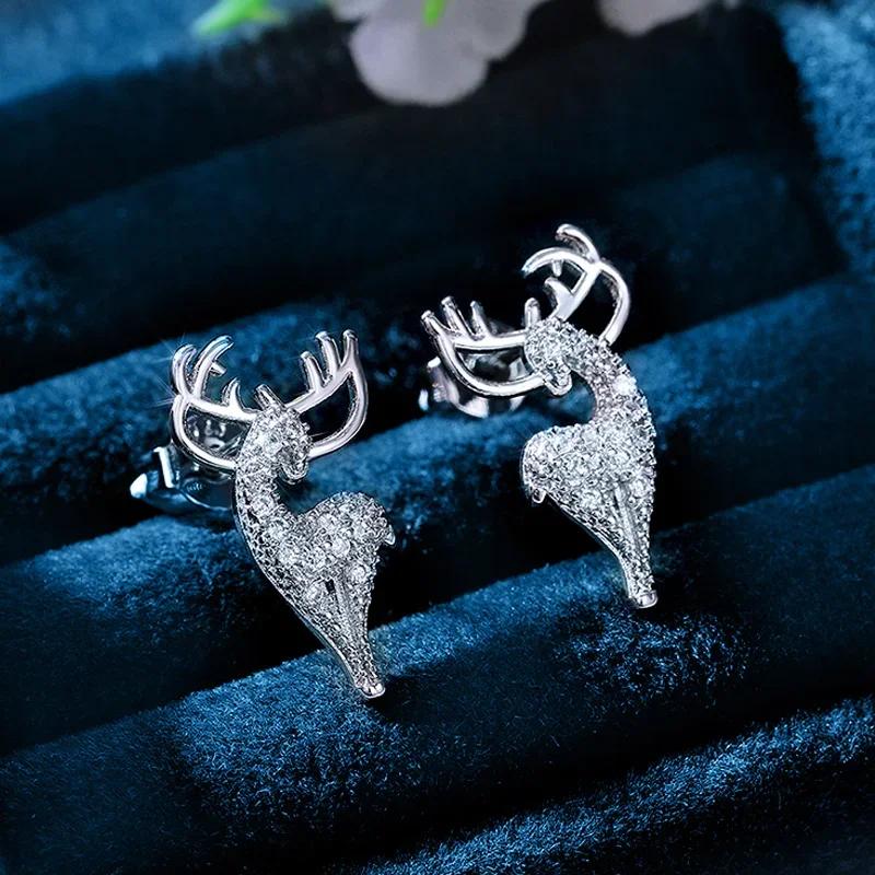 Creative Elk Shaped Stud Earrings Female Silver Color Animal Earring Dance Party Stylish Women Accessories Trendy Jewelry