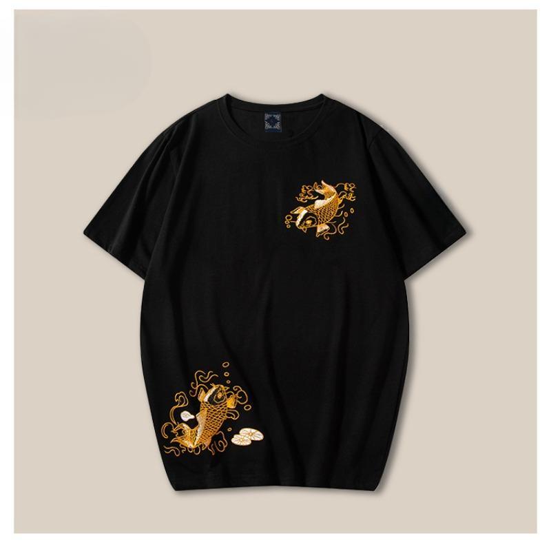 Summer Chinese Style Knitting Cotton Print Round Neck China-Chic Top Cotton Loose Short Sleeve T-Shirts Men’s