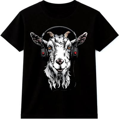 Maglietta Capra Cuffie Grafica Divertente Animale Musica DJ Capra Illustrazione Top