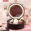 Circular Cosmetical Storage Case Vanity LookingGlass With Light Portable Large Capacity Cosmetic Bag Ladies Wash Bag