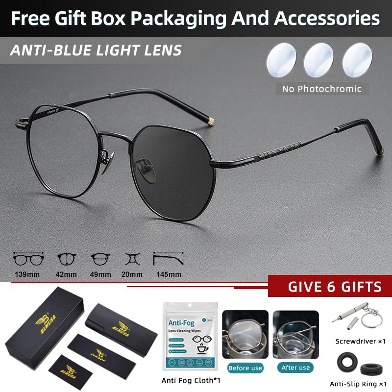 

BLMUSA Premium Ultralight Pure Titanium Myopia Frame Fashion Retro Progressive Reading Glasses Photochromic Prescription Glasses 0(No Degree)