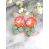 A Pair of Colorful Earrings, Pink and Orange with a Mint Green Pendant, Perfect for Independence Day/summer Parties.