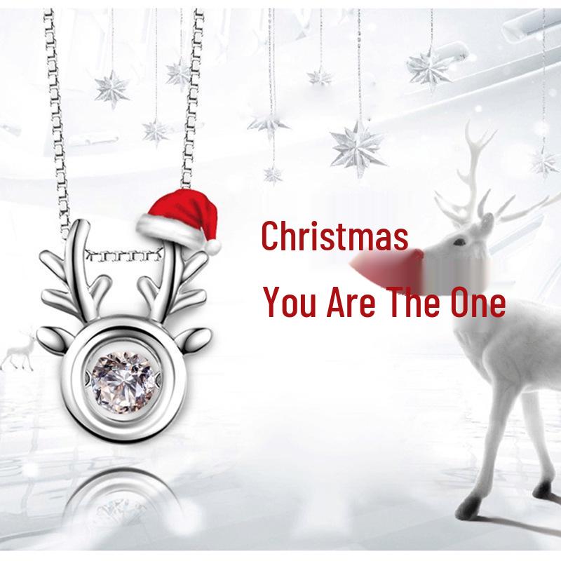 Lively Antler Necklace with Dancing Heart - S925 Sterling Silver Clavicle Chain Christmas Gift for Women