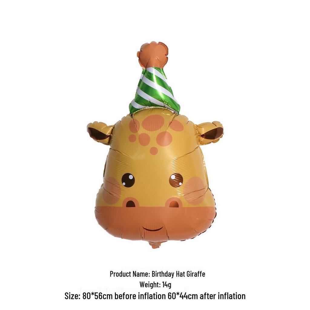 Animal-Themed Aluminum Foil Birthday Balloon Hat: Giraffe, Tiger, Bear, Frog, Sloth