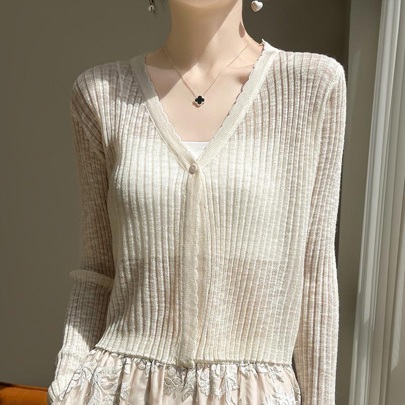 Women Thin Long Sleeve Solid Sunscreen Knit Cardigan Summer Outerwear Cover Up