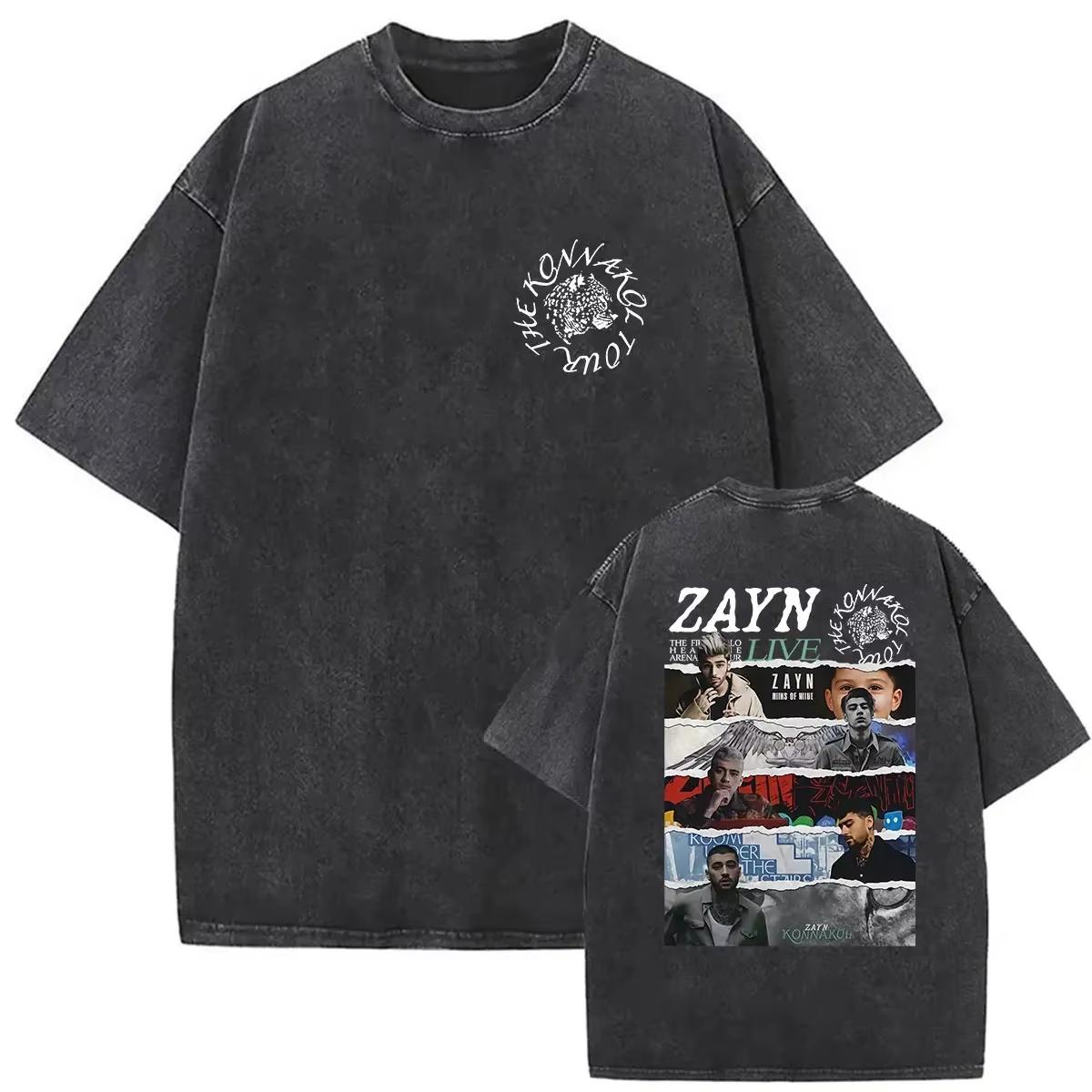 2026 Vintage Gewaschen Singer Zayn Malik KONNAKOL Musik T-Shirts Herren Damen Kleidung Fans Lässig Komfort Rundhals Kurzarm Freizeitkleidung S