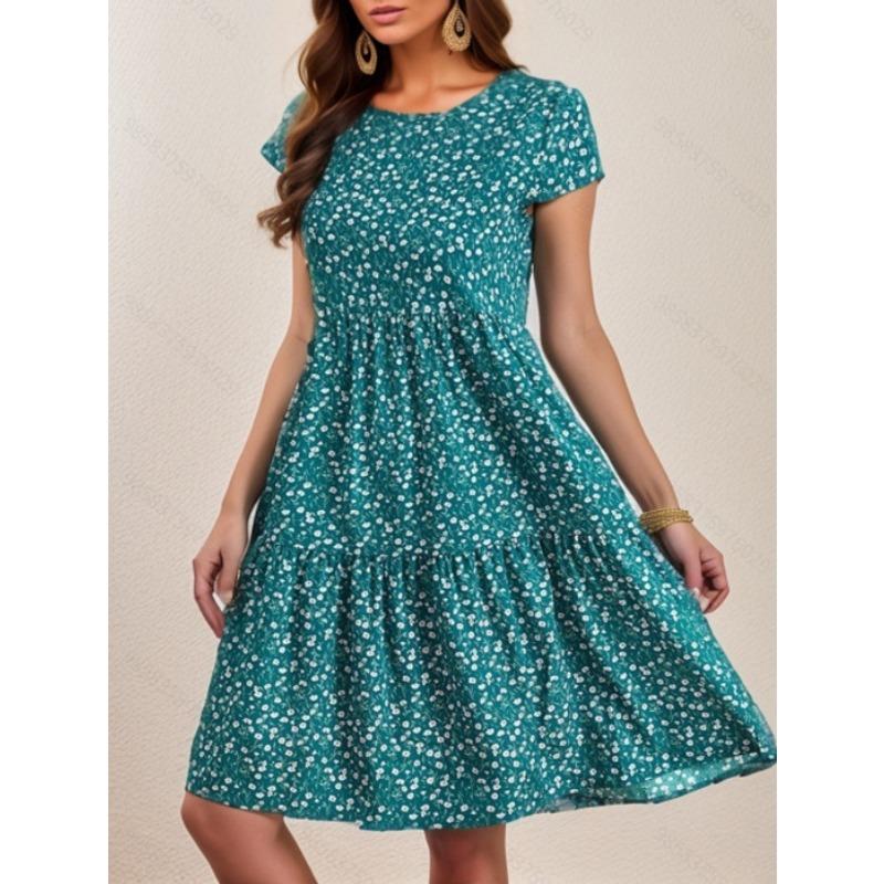 

IHUASU Fashion Summer Spring Short Sleeve O-Neck Casual Dresses XXXXXL озеро синього кольору