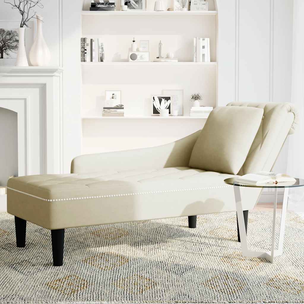 Chaise Longue with Cushion and Right Armrest Cream Velvet