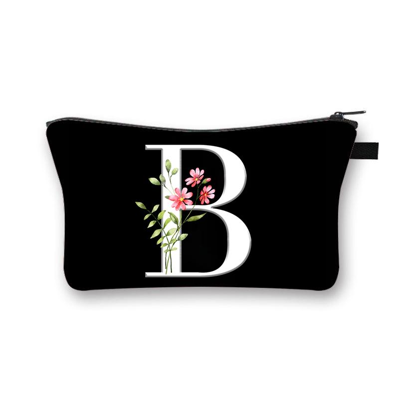 Wild Flower Alphabet Letter A-Z Makeup Bag Canvas Pouch Cosmetic Case Teacher Gift Purse