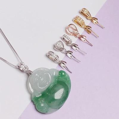 S925 Sterling Silver Jade Guanyin Hänge med Snedhål Halsbandspänne
