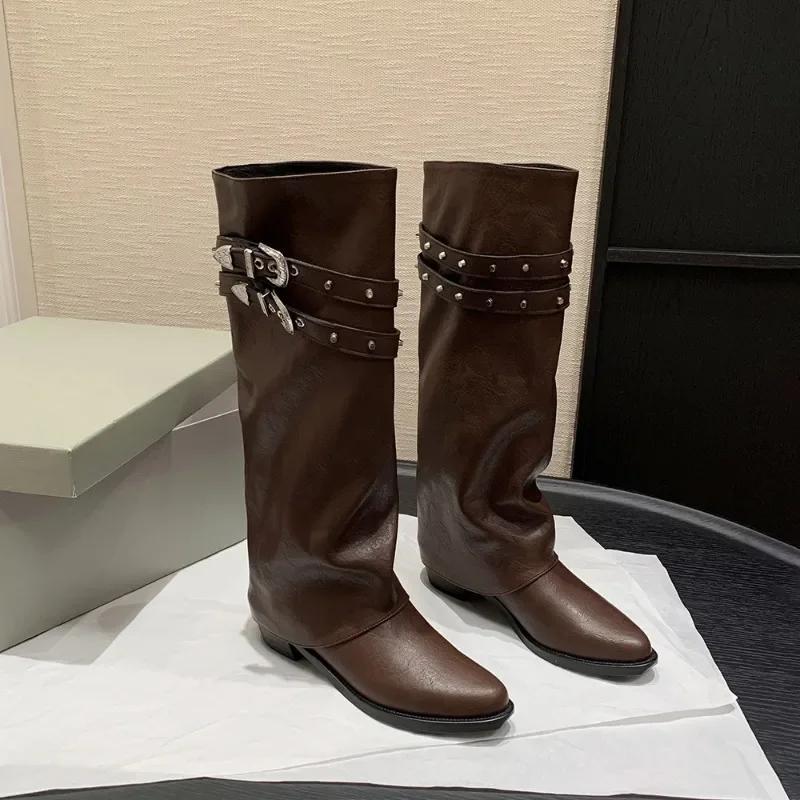 Fashion 2024 Winter Luxury Designer Winter Women's Western Cowboy Boots Fashion Ladies Elegant Rider Long Boots Square Heel Womens Shoes
