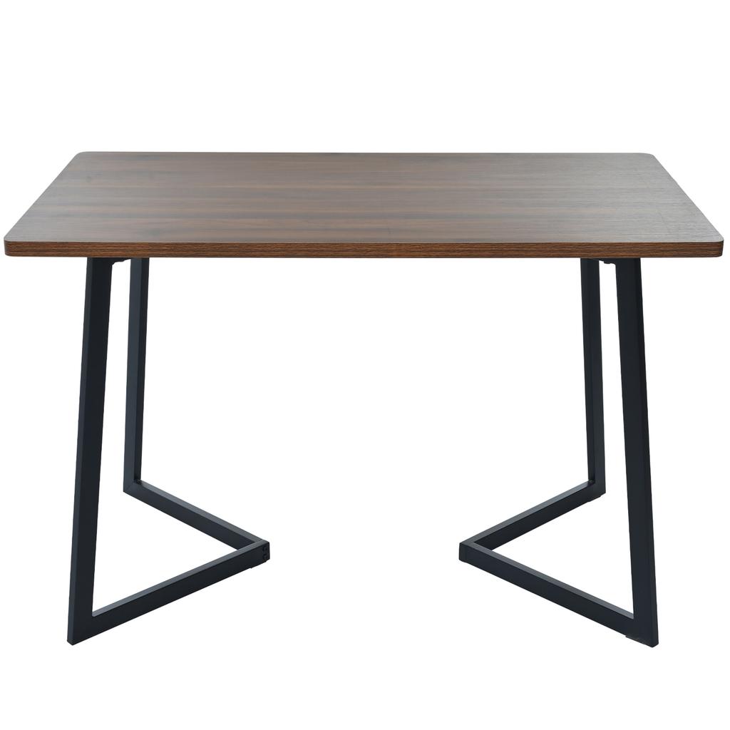 117X68cm dining table, (1-pc), frame made of metal, wood grain kitchen table with metal legs for dining room living room, black/walnut color