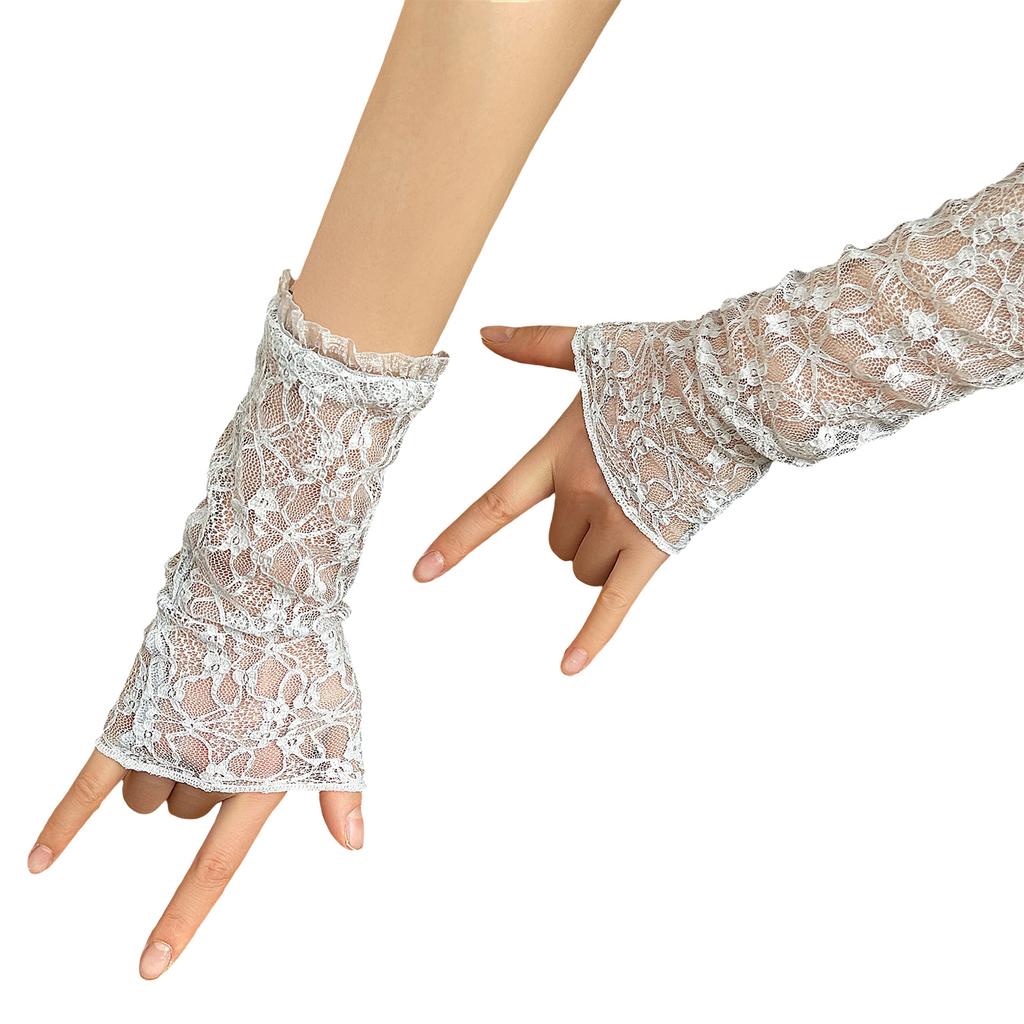 Y2K Style Lace Gloves Sheer Chiffon Sun Protection Arm Sleeves For Women Outdoor Activities And Daily Fashion