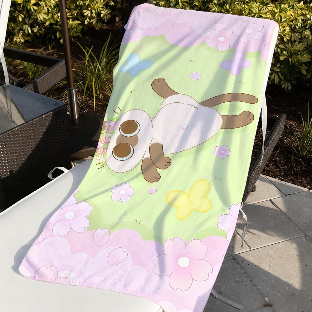 Kawaii A-Azuki Siamese Cat Towel Sports Quick Dry Travel Camping Gear Sandproof Soft Light Large Beach Towel