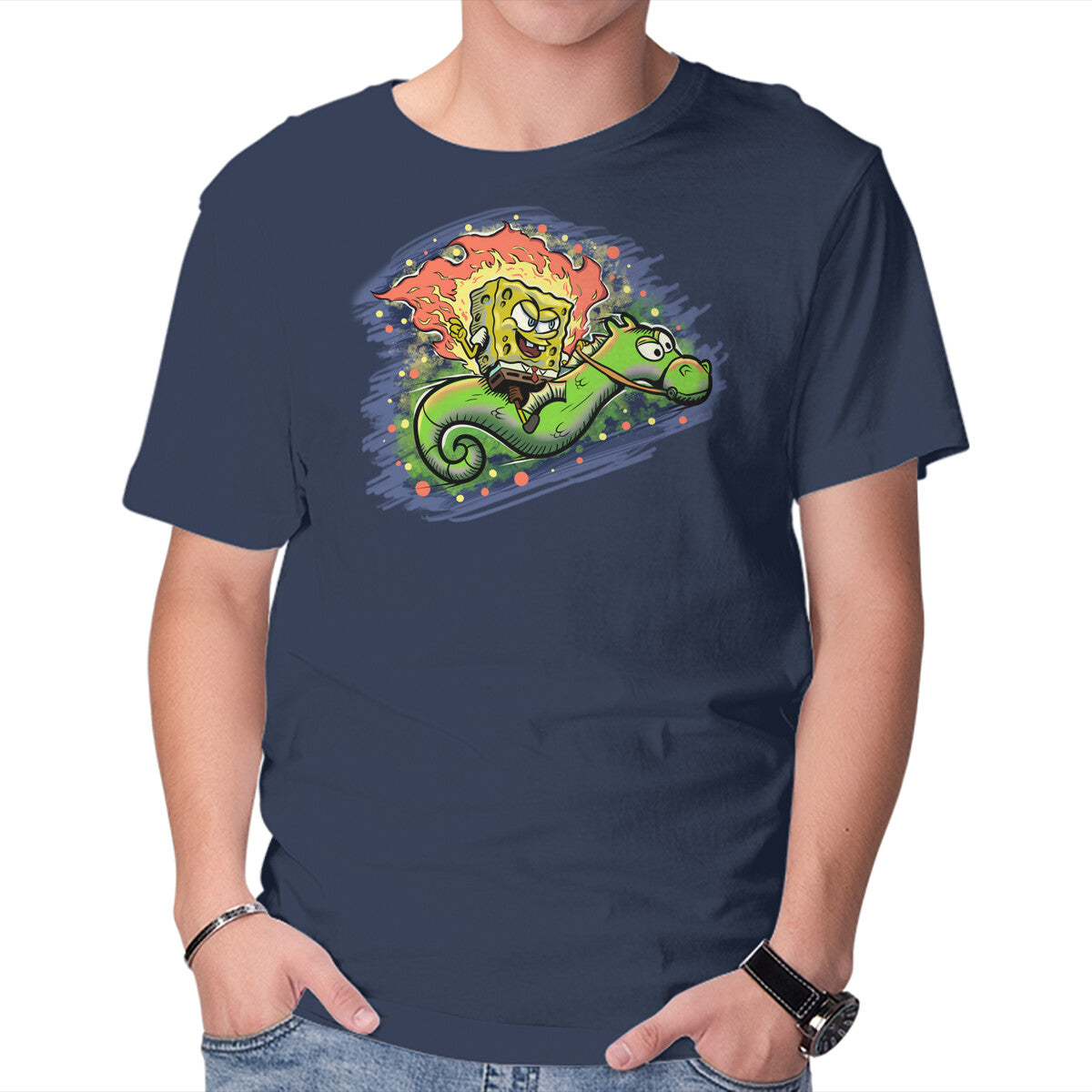 Unisex Crew Neck T-Shirt Sponge Rider Graphic Short Sleeve Casual Tee XXL