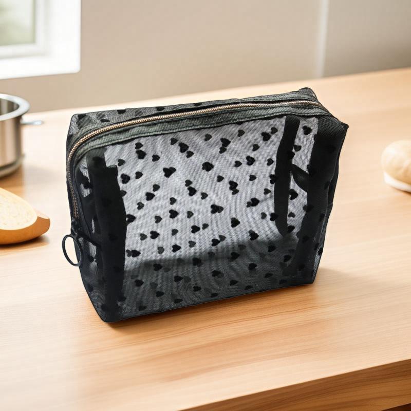 New Travel Black Mesh Cosmetic Bag Zipper Makeup Bag for Women Wash Toiletry Bag Makeup Organizer Portable Storage Pouch