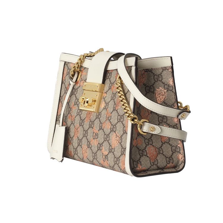 Gucci Padlock Metal Lock Tote Bag With Berry Print And Logo Canvas And Leather Women Tote Bag Ebony White 498156-UM6AG-8295