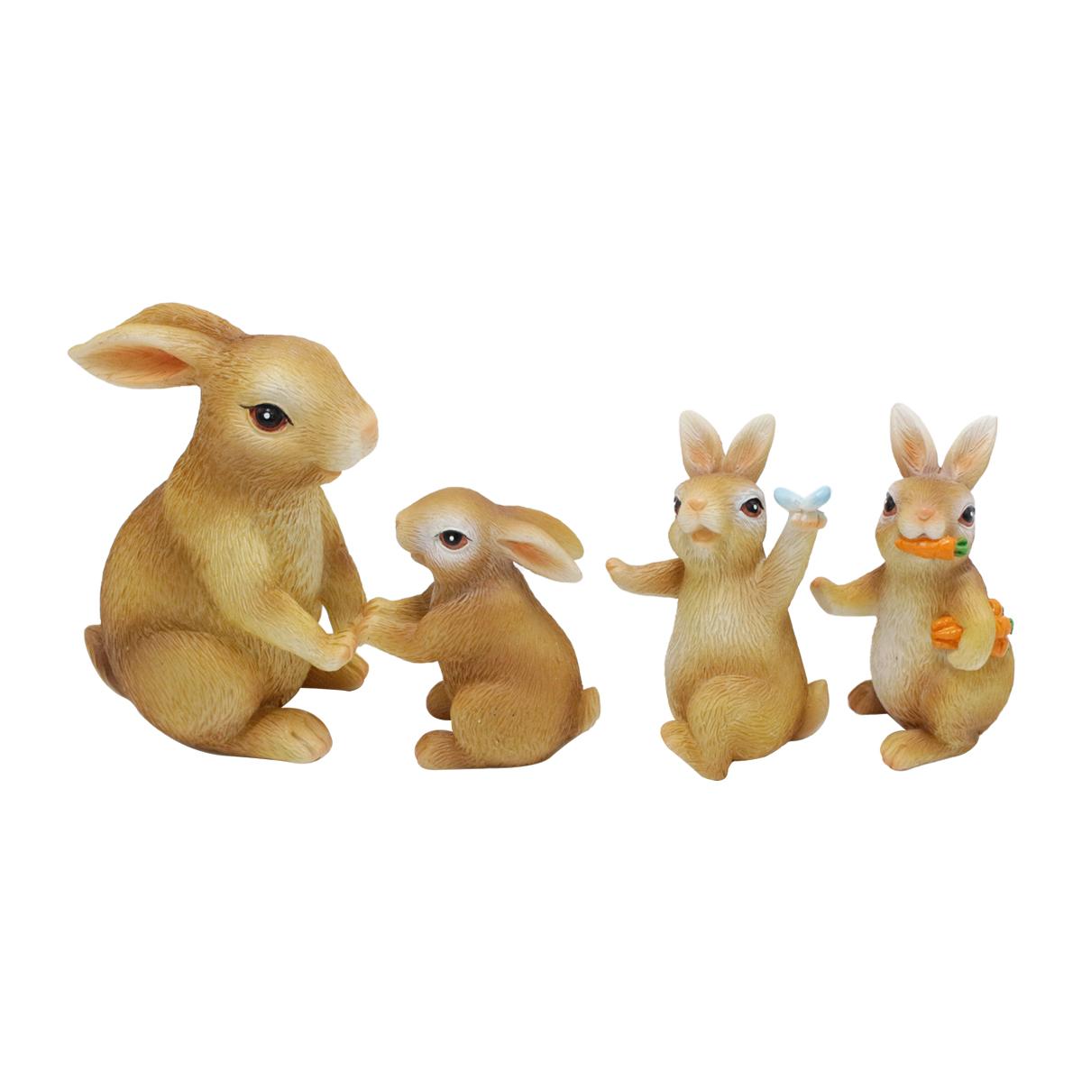 

4-piece set of rabbit Easter decorations, yard garden/home display rack Easter scene decoration, pure handmade crafts темные хаки