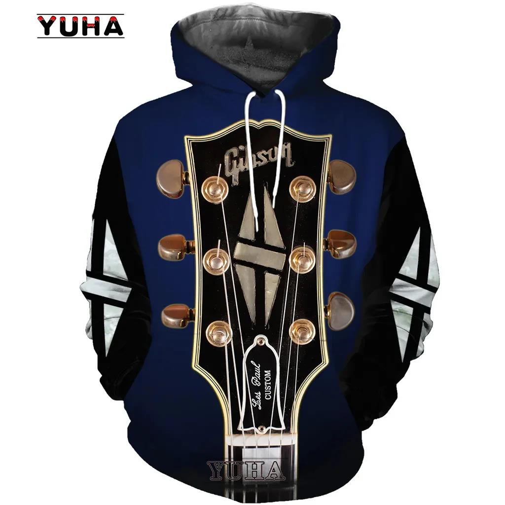 Mens 3d Guitar Printed Fashion Hoodie Daily European Size Sweatshirt Musical Moletom Female Psychedelic Clothes Wholesaler