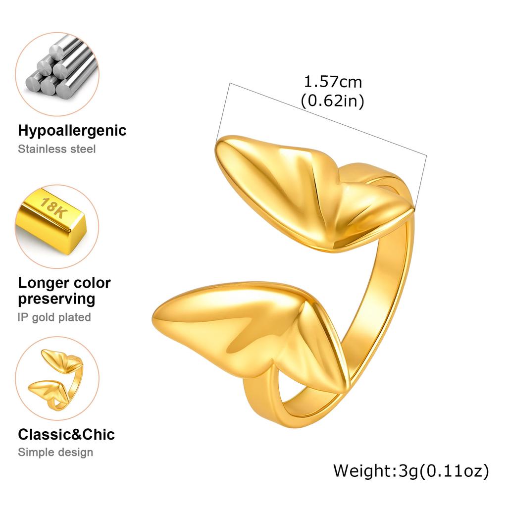 Vintage Butterfly Ring 18K Gold Plated Jewelry Women's Stainless Steel Open Rings Smooth Accessories Birthday Gift