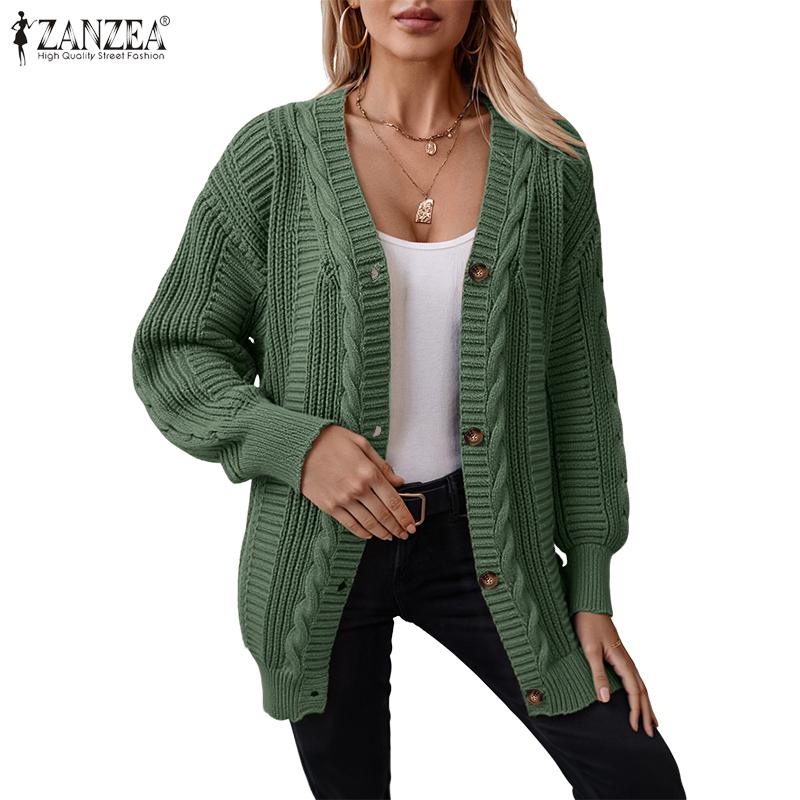 ZANZEA Women Long Sleeve Buttons Up Casual Loose Knitted Sweaters Cardigan