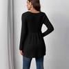 Women's Fall Winter Ribbed Knit Long Sleeve Tunic Top U Neck Button Front A Line Casual Daily Wear T Shirt Blouse