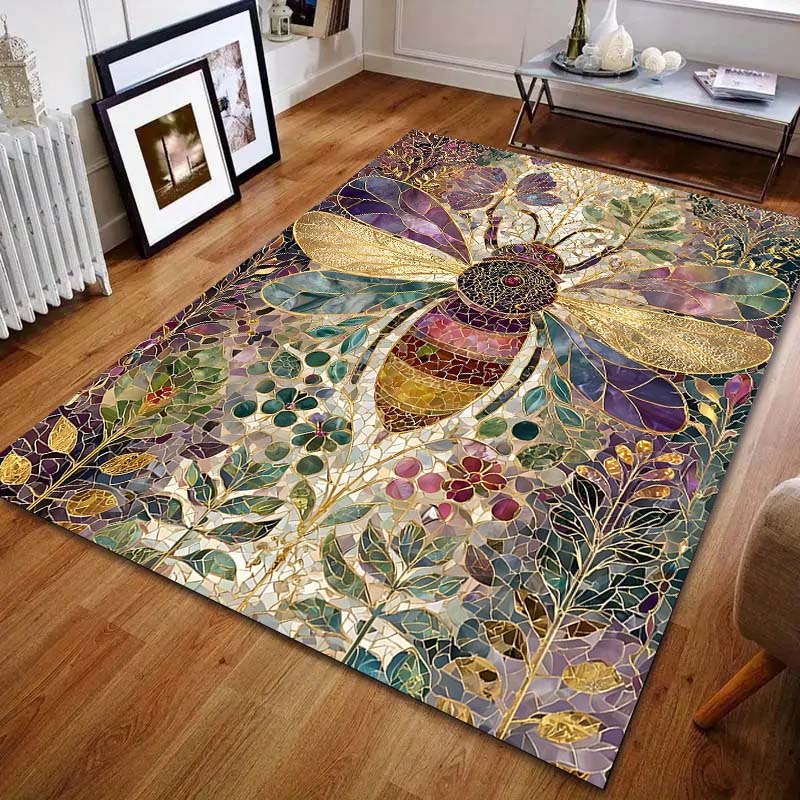 Multiple sizes Mosaic-style bee with flowers Carpet for Living Room Bedroom Sofa Home Decor Rus Non-slip Floor Mat Luxury Gift