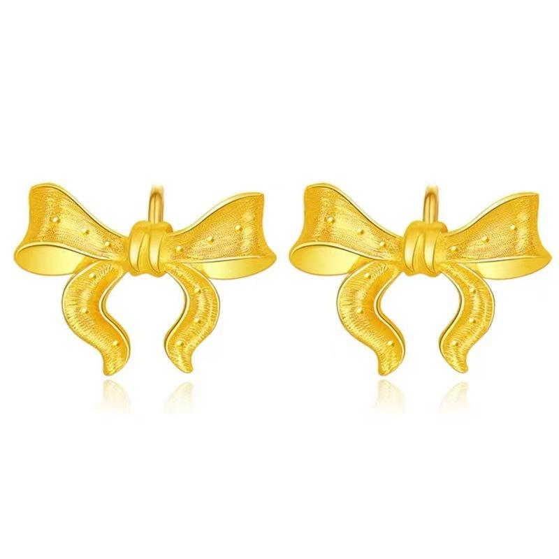 Gold-Plated Princess Necklace and Earrings Set: Bowknot Heart Tassel Pendant with Collarbone Chain.