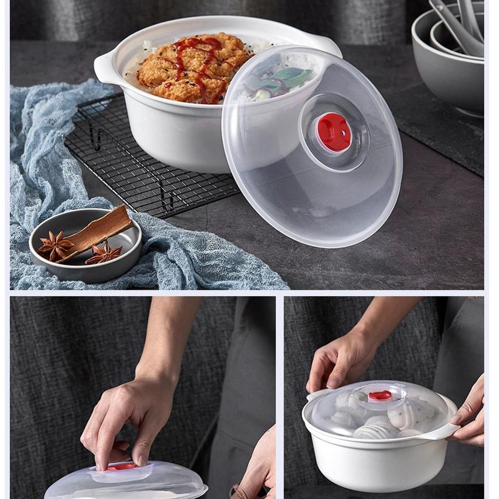 Bol Vaporizador de Comida para Microondas con Tapa - Contenedor de Alimentos Grande de 2.4L para Calentar y Cocinar al Vapor