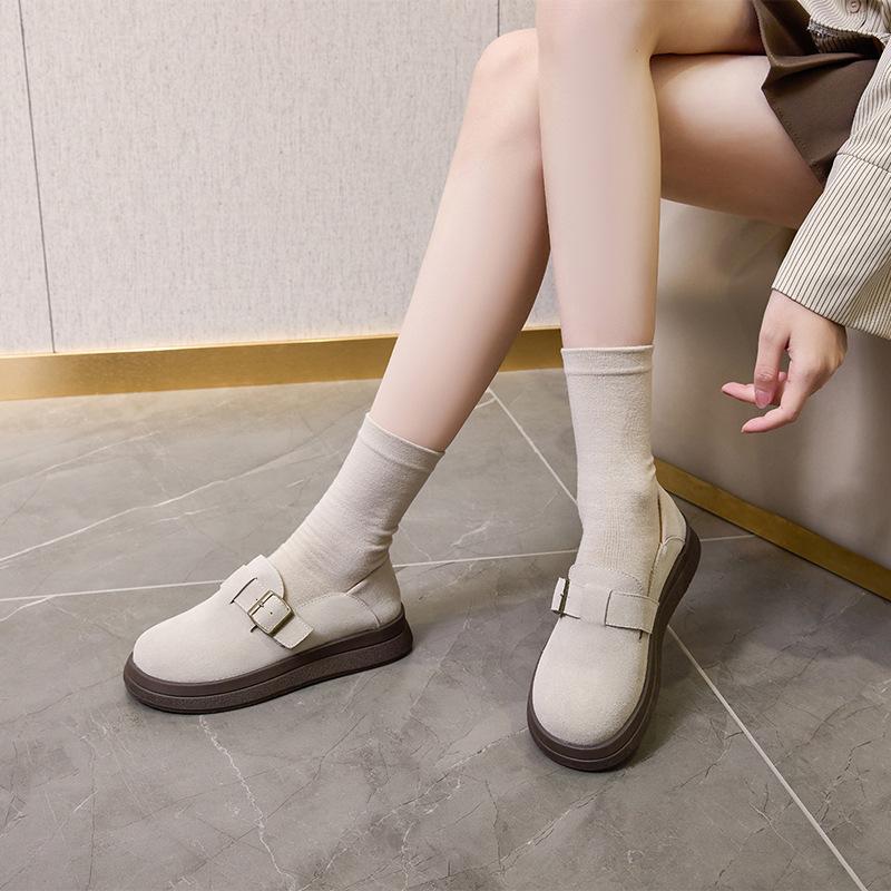 

Легкие кожаные женские туфли на толстой подошве, полностью закрывающие ногу, весенние туфли-дуду на одной педали, женские мягкие кожаные повседневные туфли 40