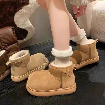 New Thick-soled Snow Boots, Women's Shoes, Fleece and Thickened, One-foot Anti-slip Ankle Boots