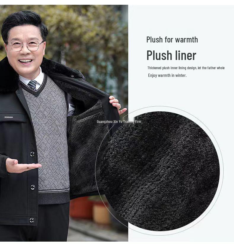 Men's Winter Coat for Seniors - Thickened Cotton Padded Jacket with Buttons for Ages 70-80