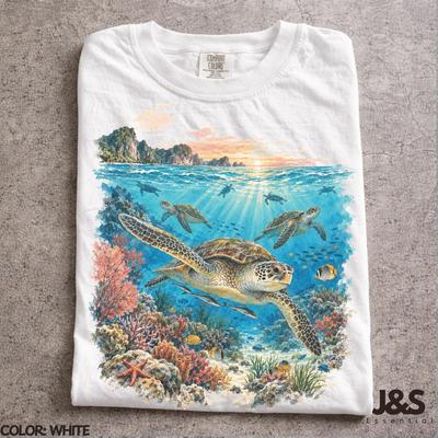 Sea Turtle Comfort Colors® Tshirt, Vintage Ocean Wildlife Graphic Tee, Coral Reef Shirt, Marine Life Lover Gift, Watercolor Coastal Nature