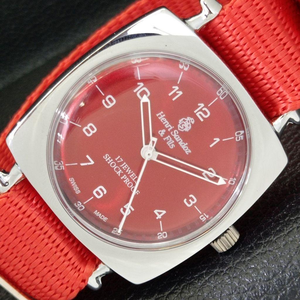

REFURBISHED SWISS HENRI SANDOZ & FILS MENS RED COLOR DIAL WATCH a431850-2 R108-a431850