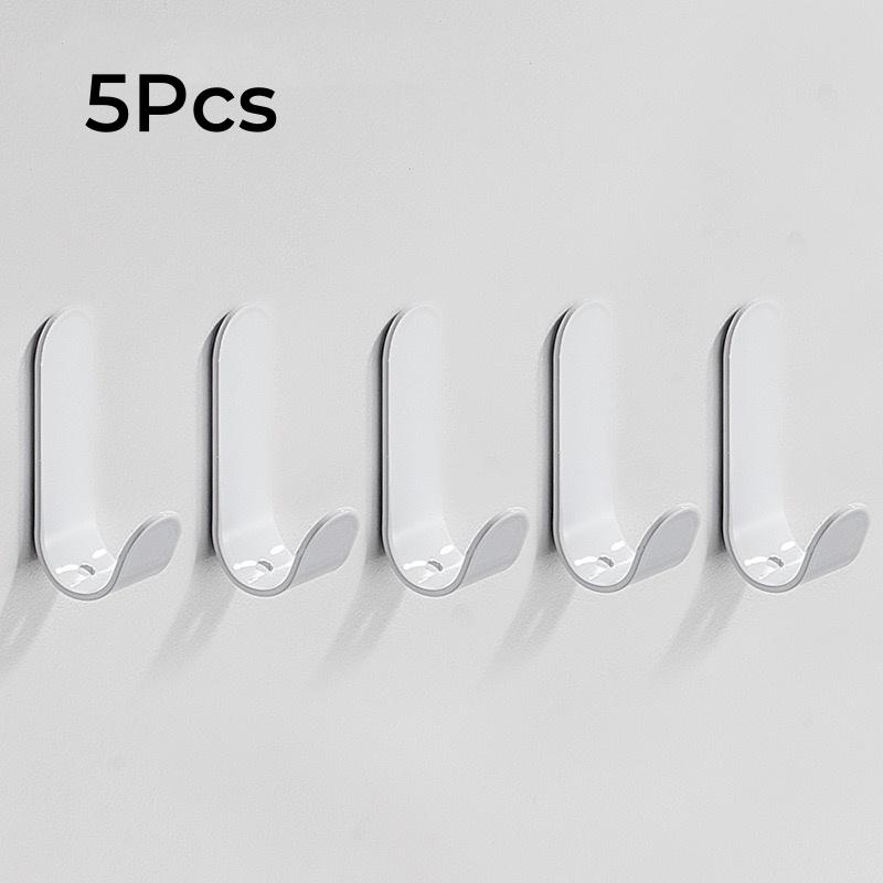 5Pcs Iron Adhesive Hooks Polished Finish No-Drill Wall Mount Coat and Hat Hangers for Bathroom Door Modern Metal Organizer Hooks