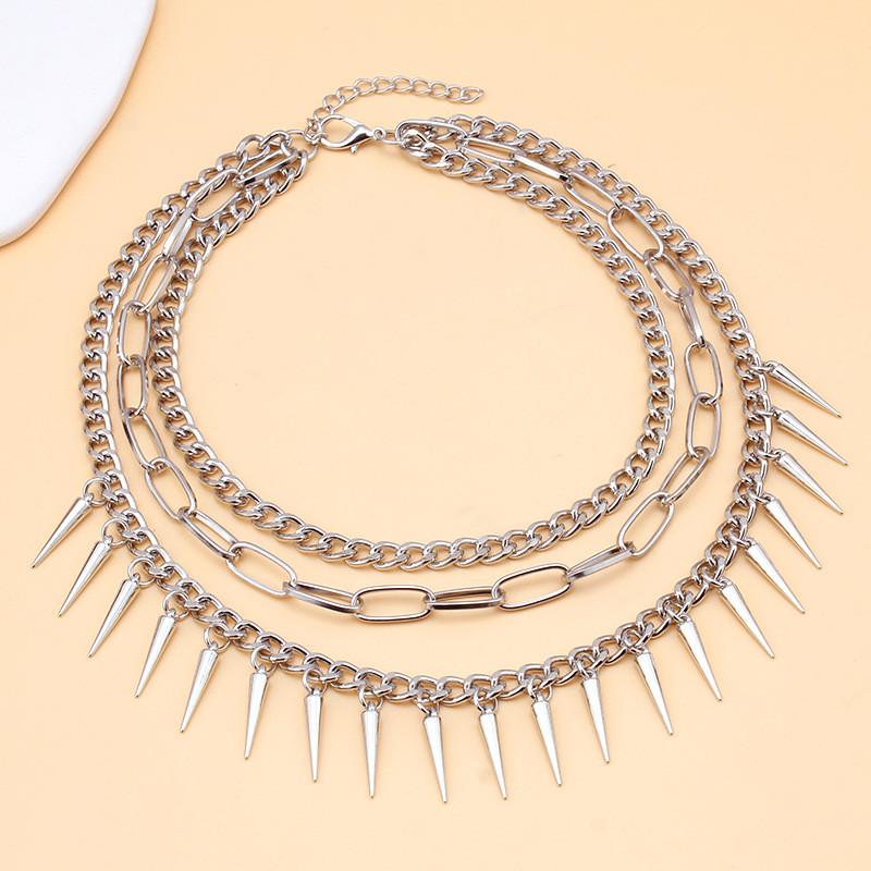 Style Multilayer Steel Necklace For Men And Women With Geometric Pendant