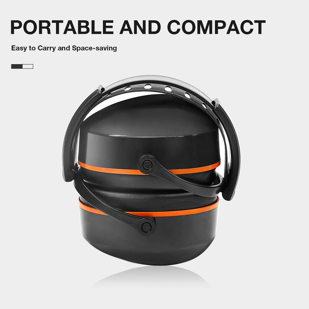 LYSIAN Foldable Noise Reduction Hearing Protection and Safety Earmuffs for and Loud Security Orange Black Earmuffs, Filming, Workshops, Events,