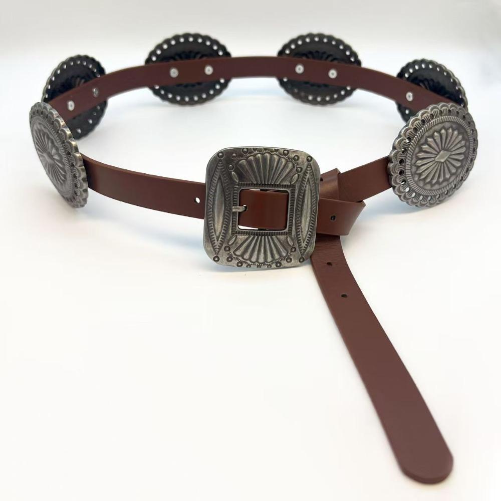Wide Bohemian Style Belts Western Style Cowboy Ethnic Style Waistband Metal Carved Belts Women