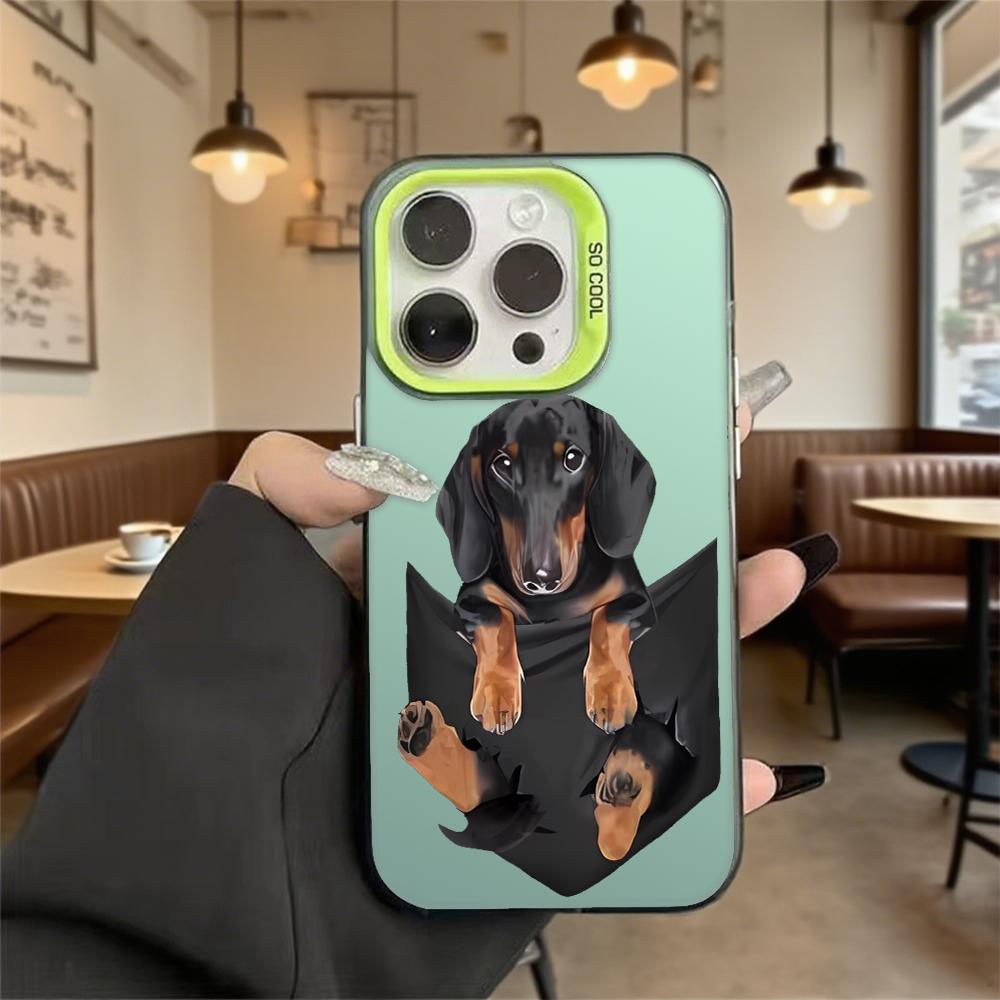 Dachshund in Black Pocket Hard Phone Case for Iphone 16 15 14 13 12 11 Pro Max Mini Shockproof Anti-Scratch Protective Cover