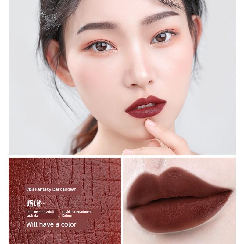 Novo Matte Finish Lip Lacquer Female Student Niche Style Brand Does Not Fade No Stain on Cup Long-Lasting Milk Tea Color Cameo Brown