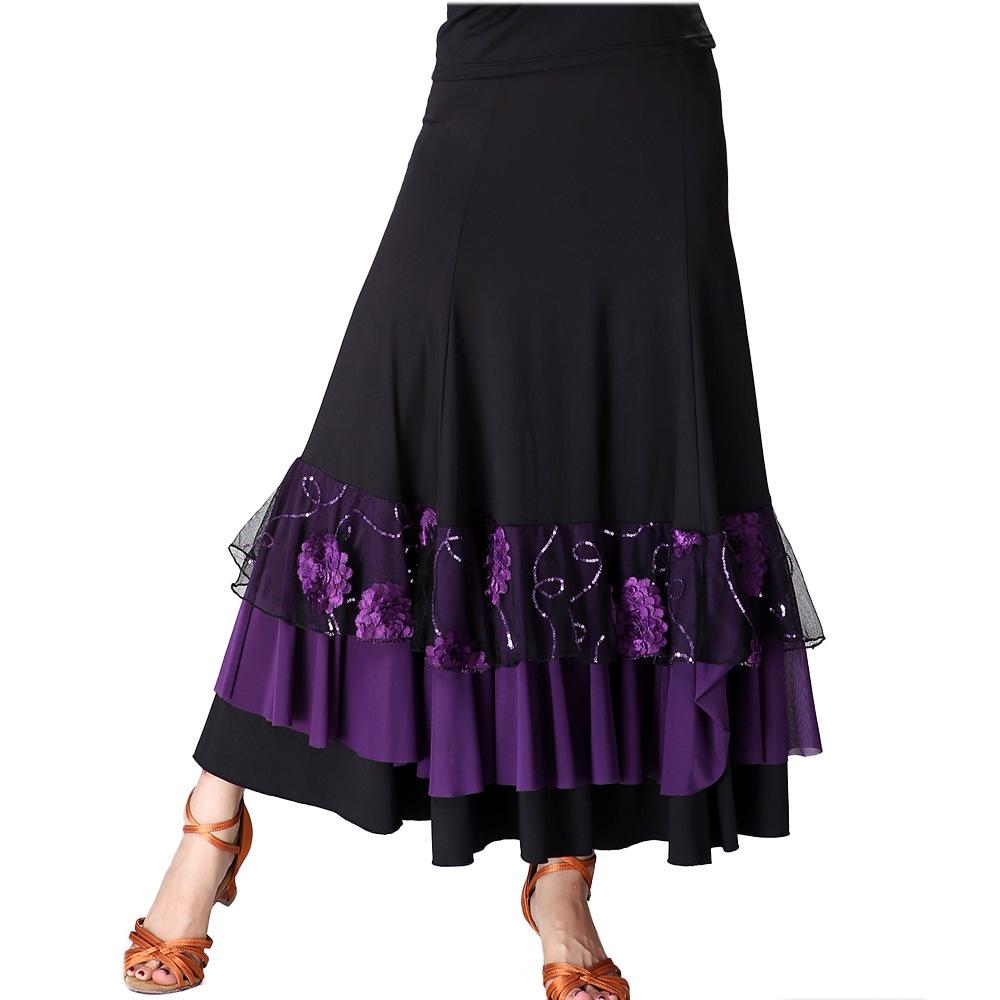 

Sequin Embroidered Ballroom Dance Skirt for Practice and Performance S (Skirt Length 80cm) чёрный/фиолетовый