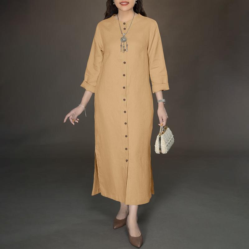 ZANZEA Женское повседневное платье-туника с круглым вырезом, однотонное, с длинным рукавом, свободного кроя M хаки